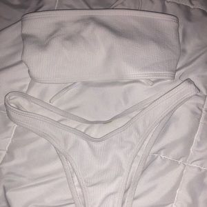 white bandeau ribbed bikini set